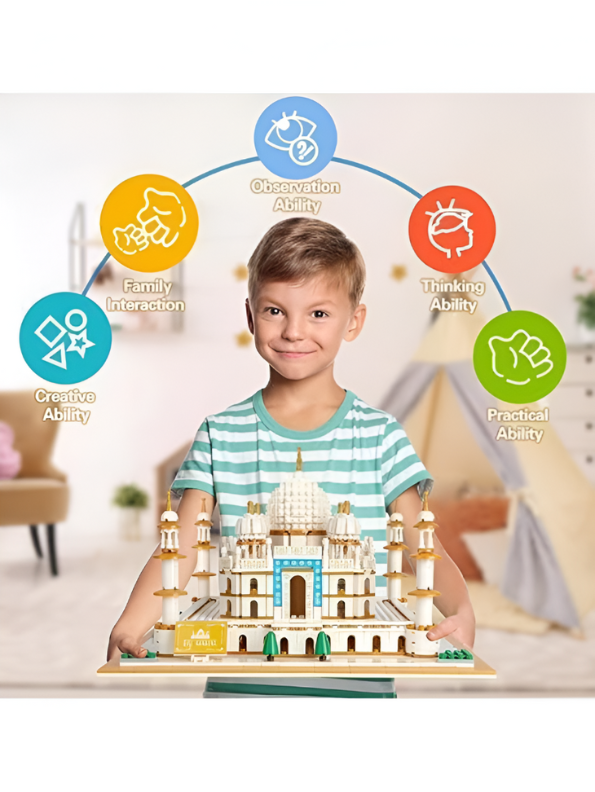 Taj Mahal Architecture Building Block Set – Educational DIY Toy Model for Kids & Adults | White & Gold Landmark Construction Kit TV5544.