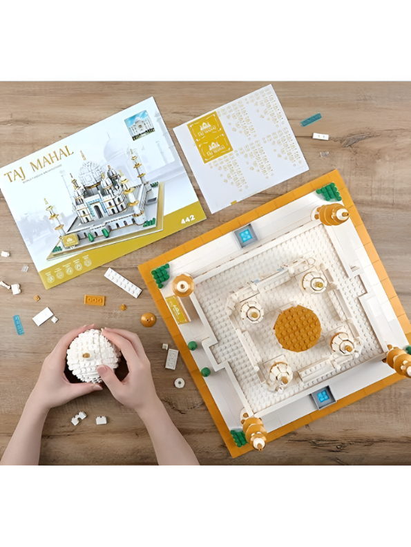 Taj Mahal Architecture Building Block Set – Educational DIY Toy Model for Kids & Adults | White & Gold Landmark Construction Kit TV5544.