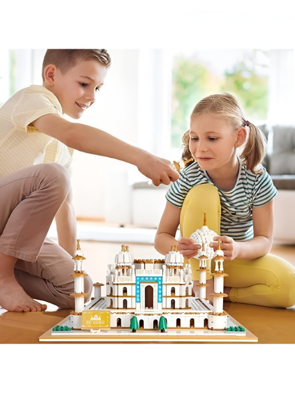 Taj Mahal Architecture Building Block Set – Educational DIY Toy Model for Kids & Adults | White & Gold Landmark Construction Kit TV5544.
