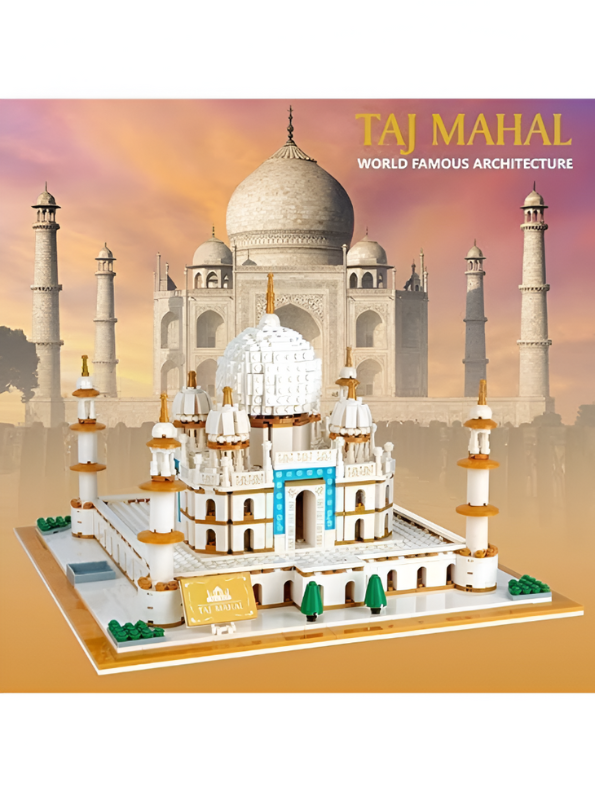 Taj Mahal Architecture Building Block Set – Educational DIY Toy Model for Kids & Adults | White & Gold Landmark Construction Kit TV5544.