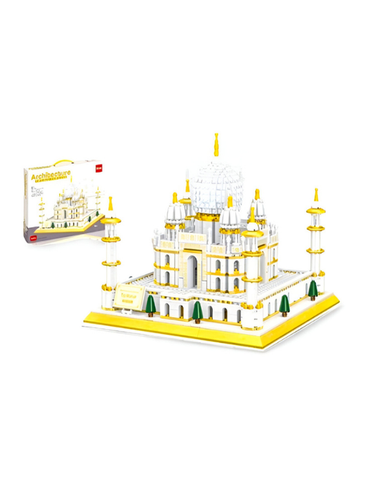 Taj Mahal Architecture Building Block Set – Educational DIY Toy Model for Kids & Adults | White & Gold Landmark Construction Kit TV5544.