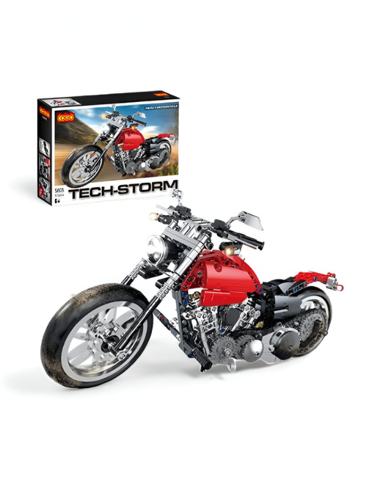  Tech-Storm Motorcycle Building Set – 573 PCS Realistic Red Chopper Model Kit for Kids & Adults TV5101.