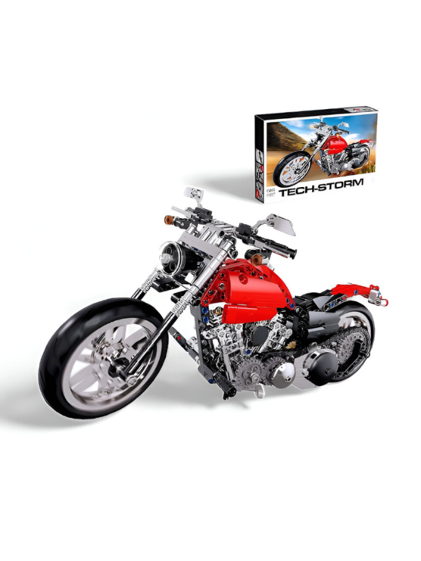  Tech-Storm Motorcycle Building Set – 573 PCS Realistic Red Chopper Model Kit for Kids & Adults TV5101.