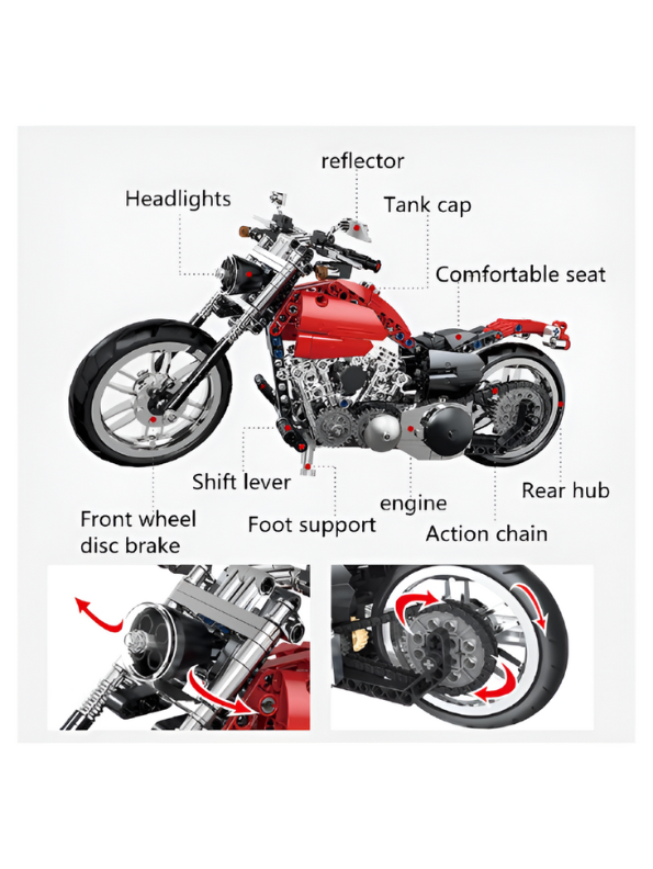  Tech-Storm Motorcycle Building Set – 573 PCS Realistic Red Chopper Model Kit for Kids & Adults TV5101.