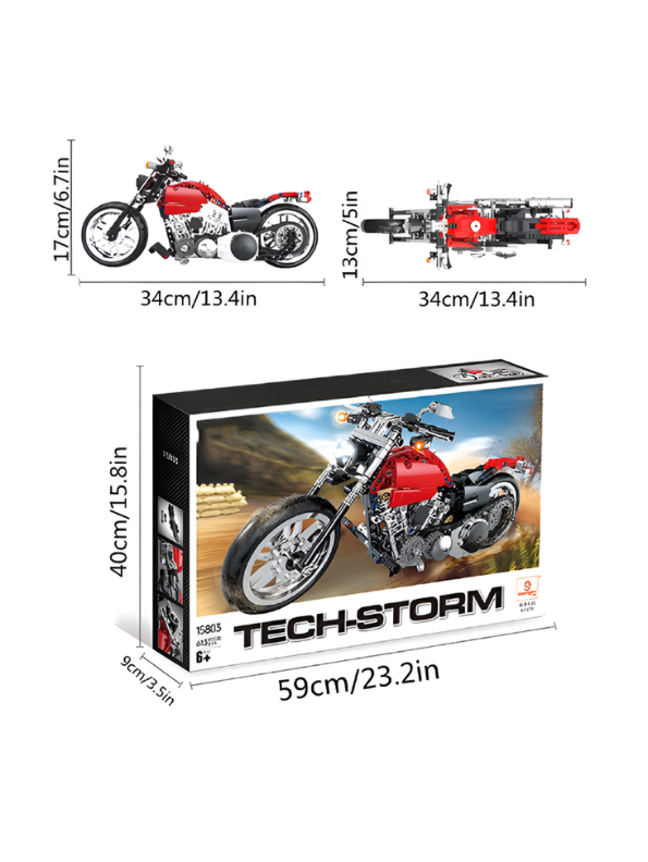  Tech-Storm Motorcycle Building Set – 573 PCS Realistic Red Chopper Model Kit for Kids & Adults TV5101.