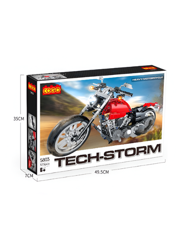  Tech-Storm Motorcycle Building Set – 573 PCS Realistic Red Chopper Model Kit for Kids & Adults TV5101.