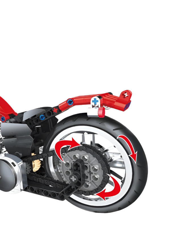  Tech-Storm Motorcycle Building Set – 573 PCS Realistic Red Chopper Model Kit for Kids & Adults TV5101.