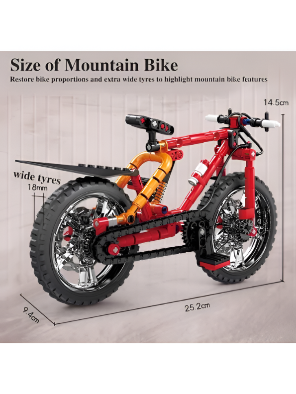 Technic Mountain Bike Building Blocks Toy Set – 212-Piece STEM Construction Kit, Realistic Red Bicycle Model with Shock Absorbers, Rotating Pedals & Retractable Kickstand for Kids and Adults TV7149