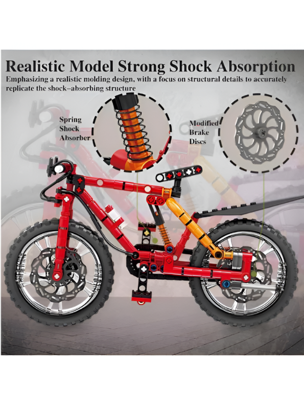 Technic Mountain Bike Building Blocks Toy Set – 212-Piece STEM Construction Kit, Realistic Red Bicycle Model with Shock Absorbers, Rotating Pedals & Retractable Kickstand for Kids and Adults TV7149