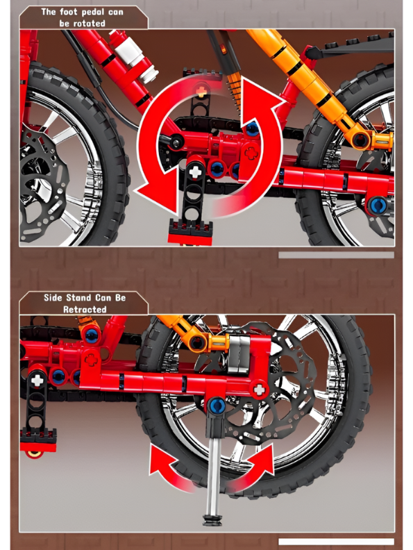 Technic Mountain Bike Building Blocks Toy Set – 212-Piece STEM Construction Kit, Realistic Red Bicycle Model with Shock Absorbers, Rotating Pedals & Retractable Kickstand for Kids and Adults TV7149