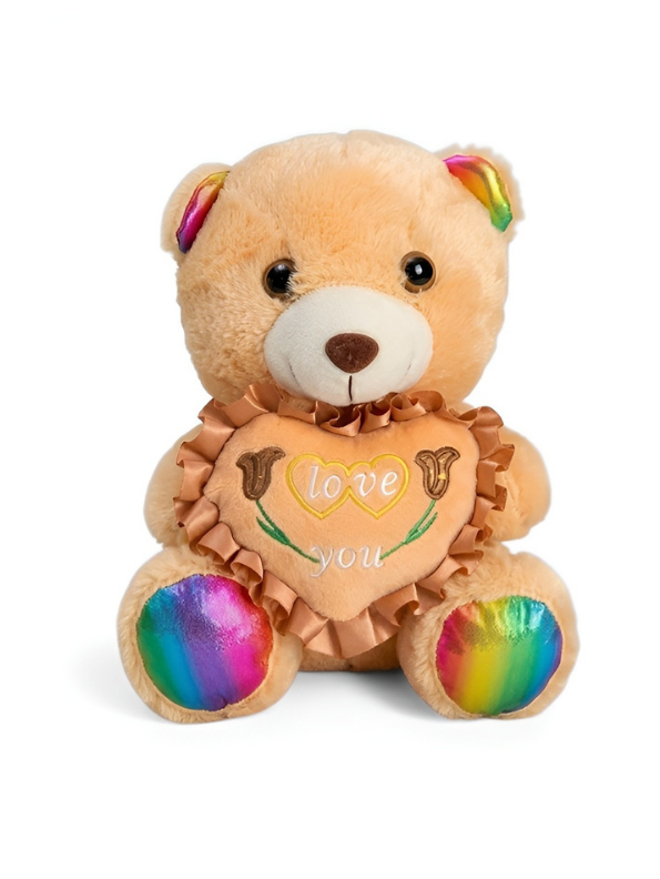 Teddy Bear Plush Toy 21 cm with Rainbow Ears & Feet – “Love You” Heart ...
