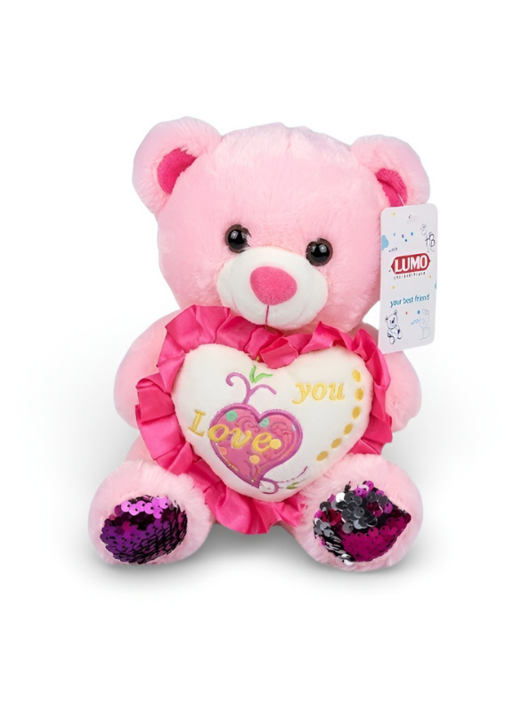 Teddy Bear with Red Sequin Ears and Heart – Soft Plush Toy ST16175.