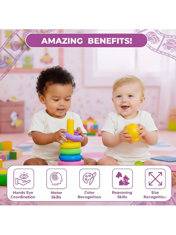 Teddy Ring 7-Piece Stacking Toy for Toddlers – Colorful Educational Ring Stacker LMI114