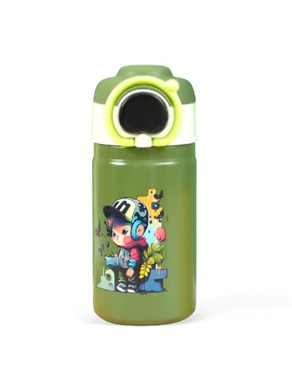 Temperature Control Stainless Steel Water Bottle – 550ml Cartoon Aesthetic Design with Push Button Sipper NOV8420.