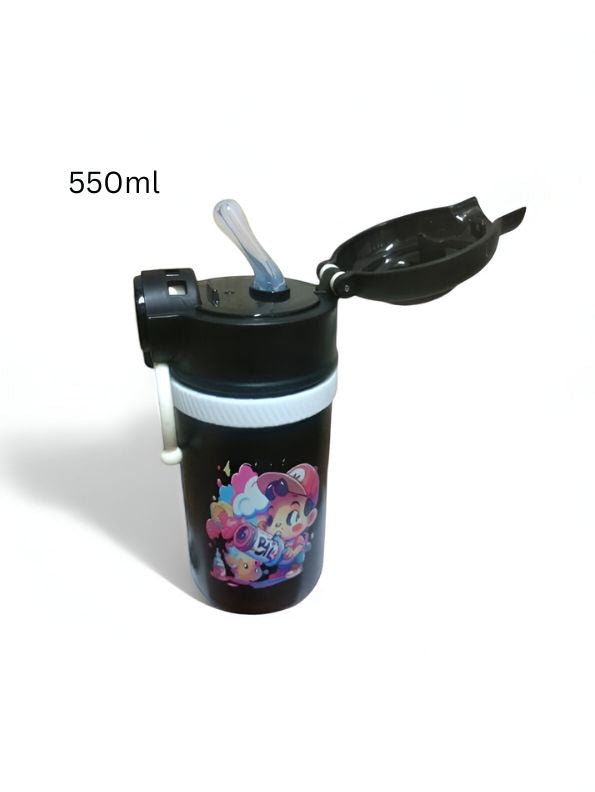 Temperature Control Stainless Steel Water Bottle – 550ml Cartoon Aesthetic Design with Push Button Sipper NOV8420.