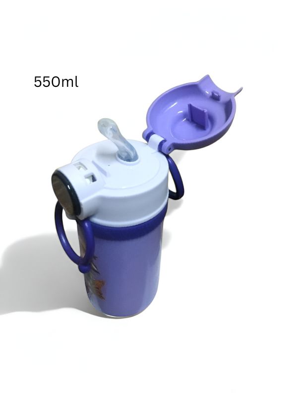 Purple - Temperature Control Stainless Steel Water Bottle – 550ml Cartoon Aesthetic Design with Push Button Sipper NOV8420.