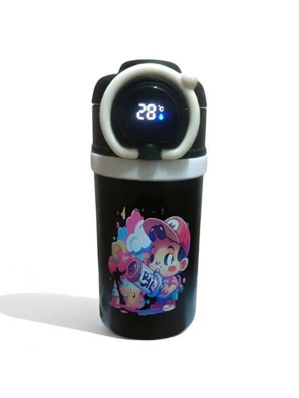 Temperature Control Stainless Steel Water Bottle – 550ml Cartoon Aesthetic Design with Push Button Sipper NOV8420.