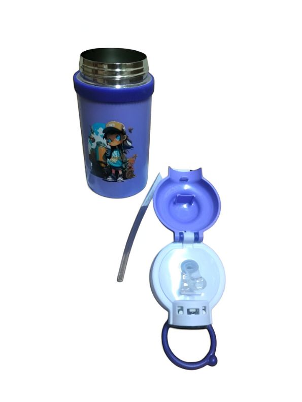 Purple - Temperature Control Stainless Steel Water Bottle – 550ml Cartoon Aesthetic Design with Push Button Sipper NOV8420.