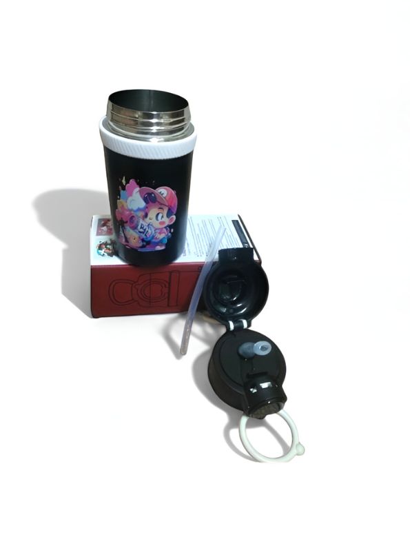 Temperature Control Stainless Steel Water Bottle – 550ml Cartoon Aesthetic Design with Push Button Sipper NOV8420.