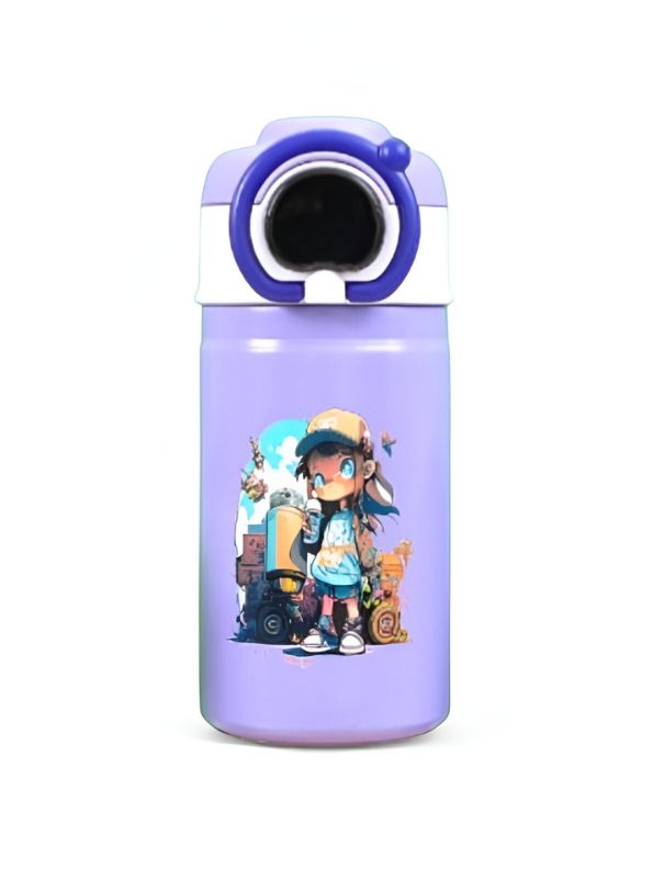 Temperature Control Stainless Steel Water Bottle – 550ml Cartoon Aesthetic Design with Push Button Sipper NOV8420.