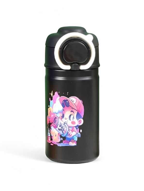 Temperature Control Stainless Steel Water Bottle – 550ml Cartoon Aesthetic Design with Push Button Sipper NOV8420.
