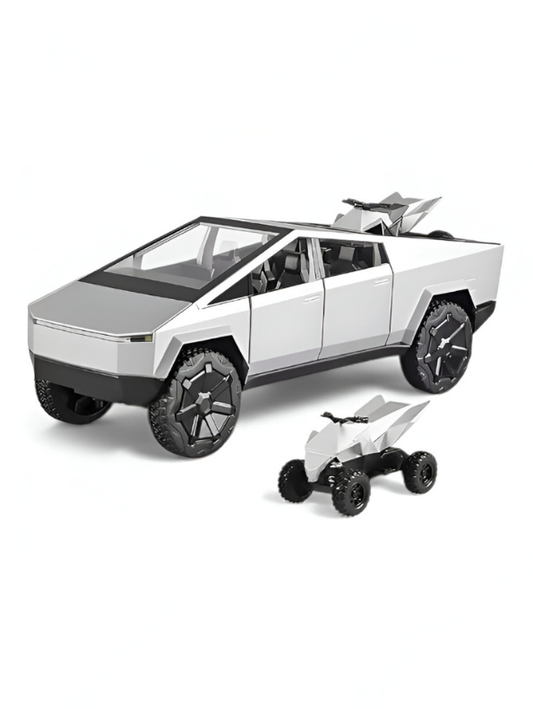 Tesla Cybertruck Diecast Model with Cyberquad ATV | 1:32 Scale Collectible Toy Truck Set LMI15501