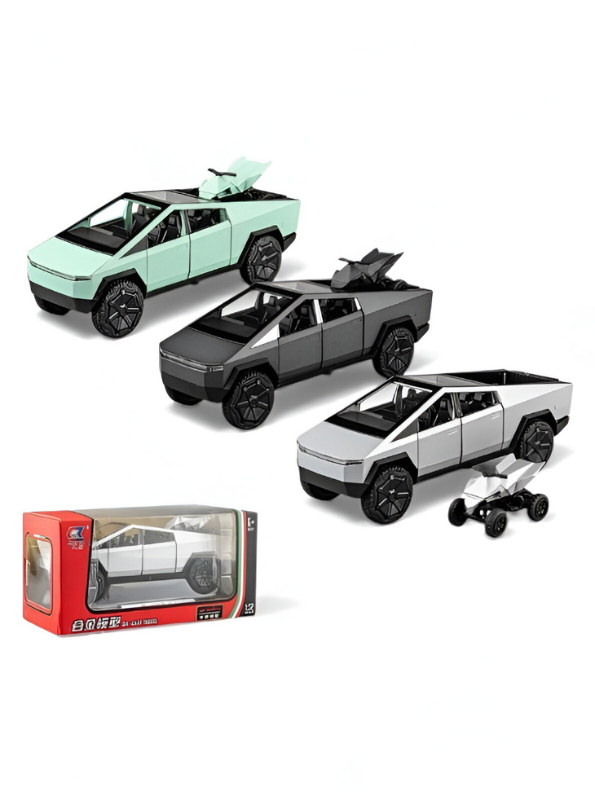 Tesla Cybertruck Diecast Model with Cyberquad ATV | 1:32 Scale Collectible Toy Truck Set TV2687 - Free Car Inside.