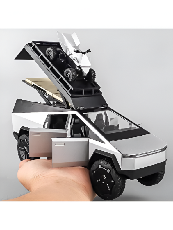 Tesla Cybertruck Adventure Toy with Roof Cargo Rack and Cyberquad 1:32 Scale | Premium Diecast Gift LMI15667