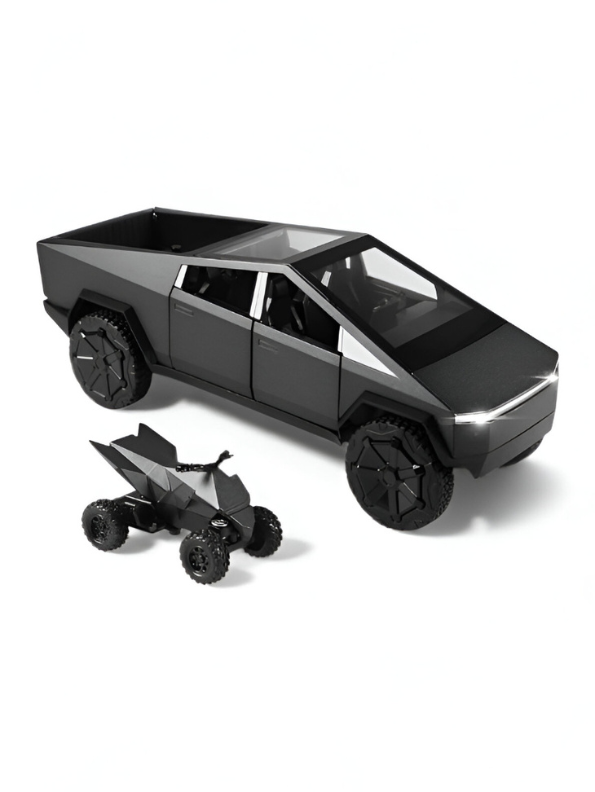 Black - Tesla Cybertruck Diecast Model with Cyberquad ATV | 1:32 Scale Collectible Toy Truck Set LMI15501
