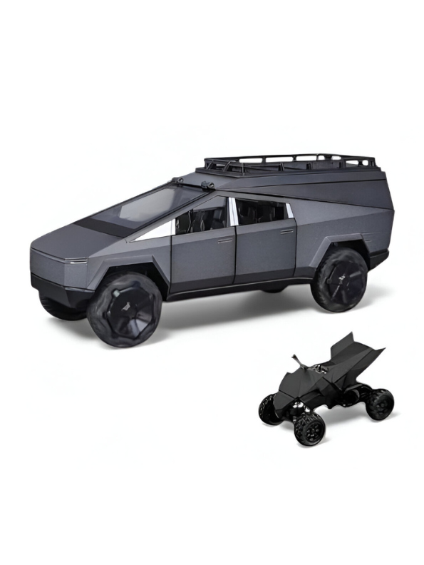 Black - Tesla Cybertruck Adventure Toy with Roof Cargo Rack and Cyberquad 1:32 Scale | Premium Diecast Gift LMI15667