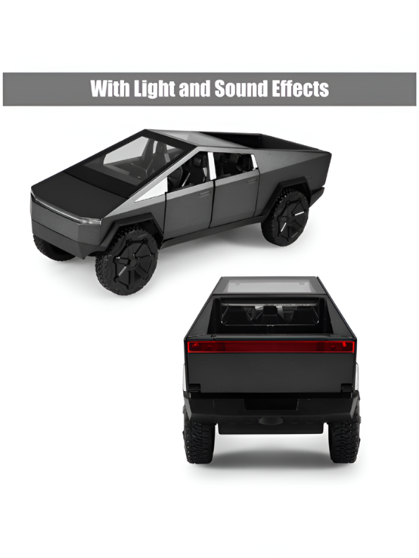 Black - Tesla Cybertruck Diecast Model with Cyberquad ATV | 1:32 Scale Collectible Toy Truck Set LMI15501