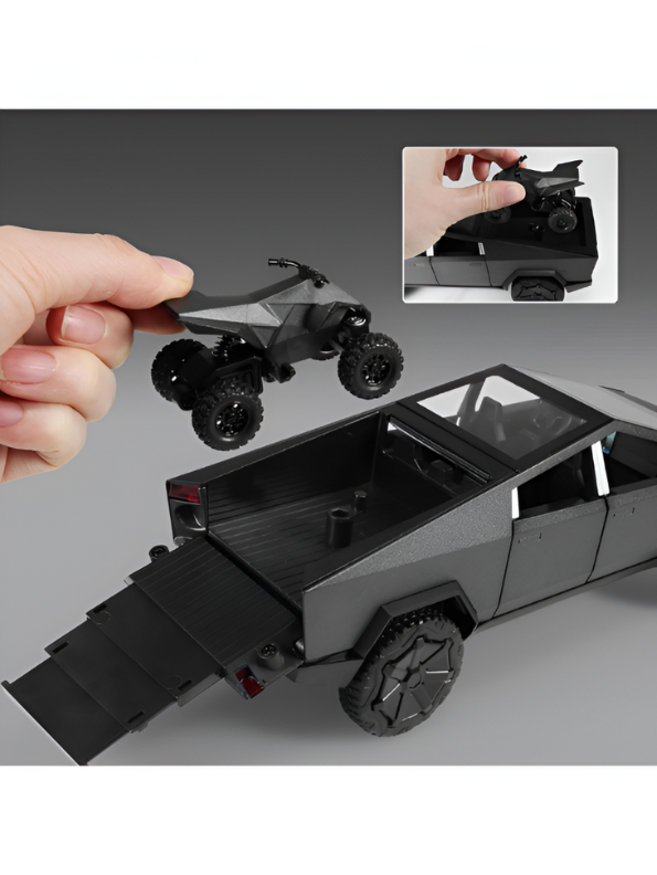 Black - Tesla Cybertruck Diecast Model with Cyberquad ATV | 1:32 Scale Collectible Toy Truck Set LMI15501