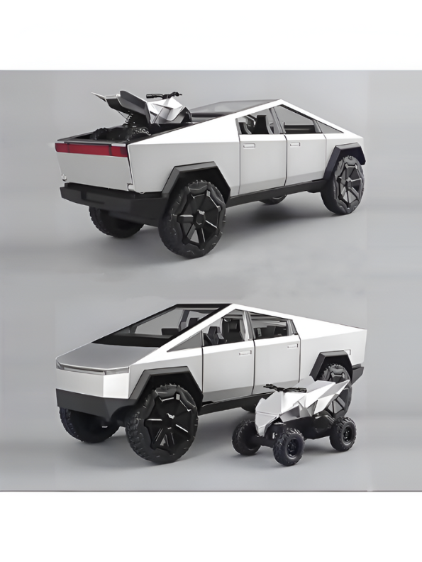 Tesla Cybertruck Diecast Model with Cyberquad ATV | Silverr  1:24 Scale Collectible Toy Truck Set TV2650