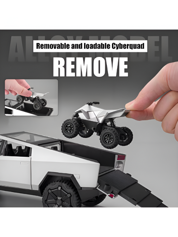 Tesla Cybertruck Diecast Model with Cyberquad ATV | Silverr  1:24 Scale Collectible Toy Truck Set TV2650