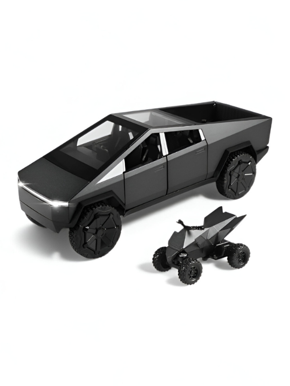 Black - Tesla Cybertruck Diecast Model with Cyberquad ATV | 1:32 Scale Collectible Toy Truck Set LMI15501
