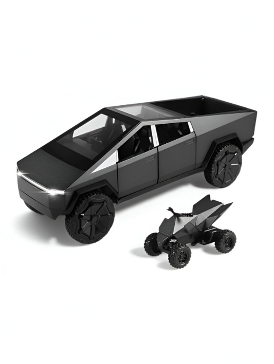 Black - Tesla Cybertruck Diecast Model with Cyberquad ATV | 1:32 Scale Collectible Toy Truck Set LMI15501