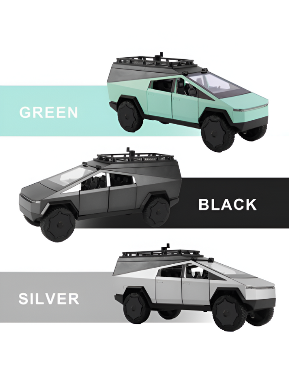Tesla Cybertruck Adventure Toy with Roof Cargo Rack and Cyberquad 1:32 Scale | Premium Diecast Gift LMI15667