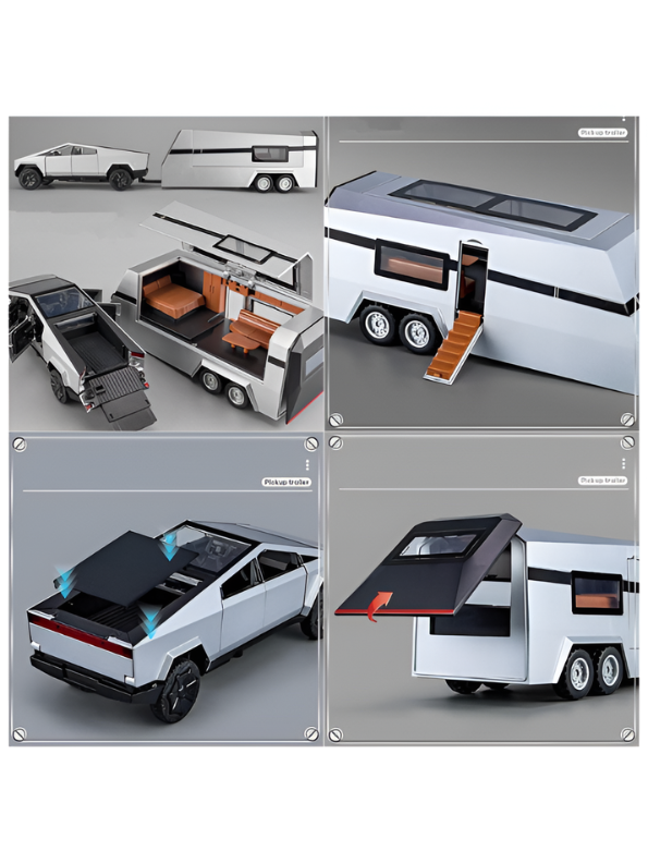 Tesla Cybertruck 1:24 Diecast Model Set with Detachable Camper Trailer TV5327.