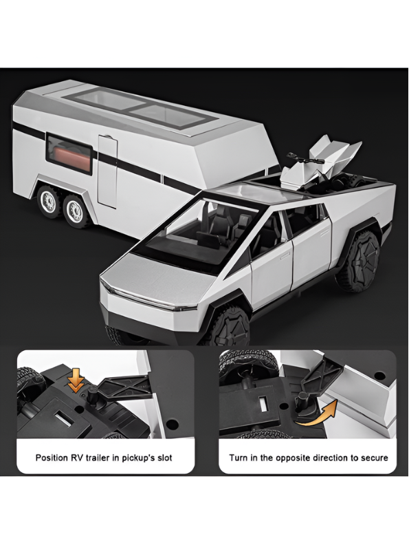 Tesla Cybertruck 1:24 Diecast Model Set with Detachable Camper Trailer TV5327.
