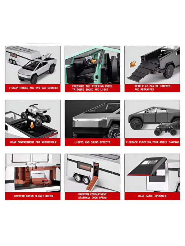 Tesla Cybertruck 1:24 Diecast Model Set with Detachable Camper Trailer Turquoise TV5327.