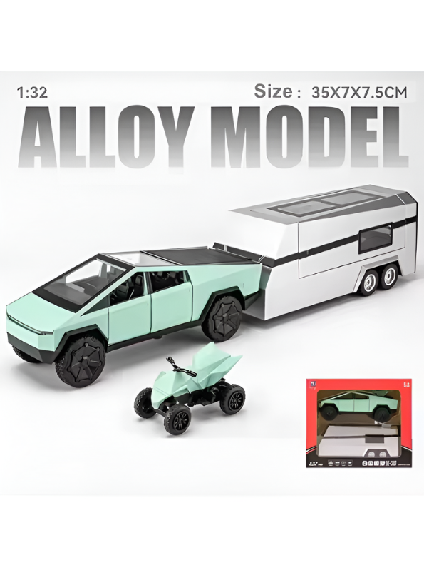 Tesla Cybertruck 1:24 Diecast Model Set with Detachable Camper Trailer Turquoise TV5327.