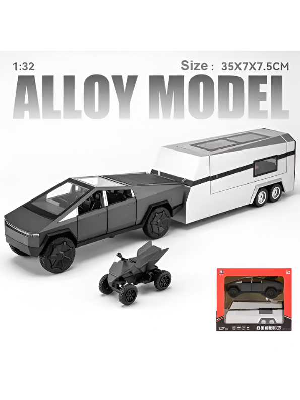 Tesla Cybertruck 1:24 Diecast Model Set with Detachable Camper Trailer Black TV5327.