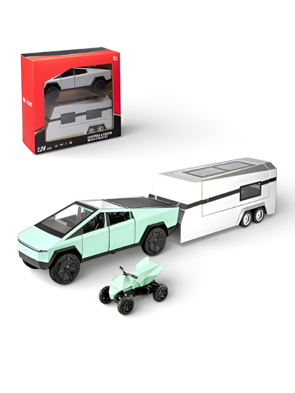 Tesla Cybertruck 1:24 Diecast Model Set with Detachable Camper Trailer Turquoise TV5327.