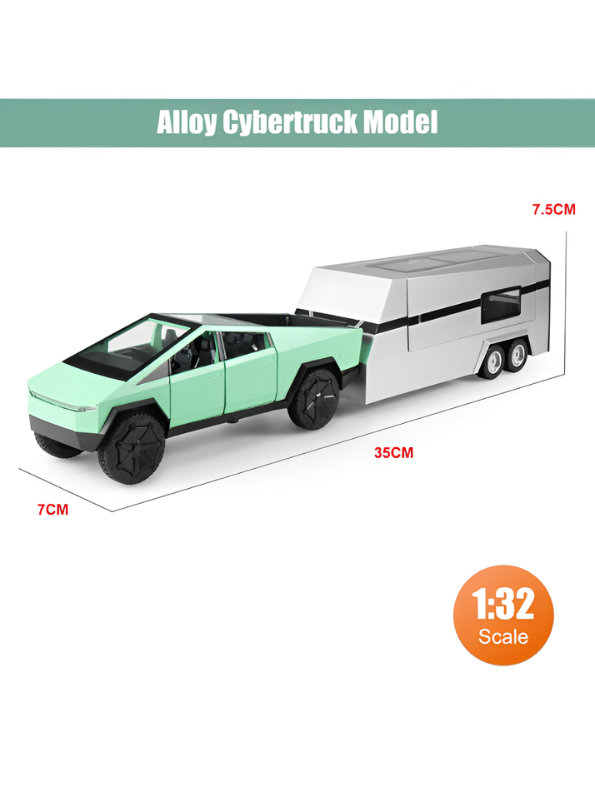 Tesla Cybertruck 1:24 Diecast Model Set with Detachable Camper Trailer Turquoise TV5327.