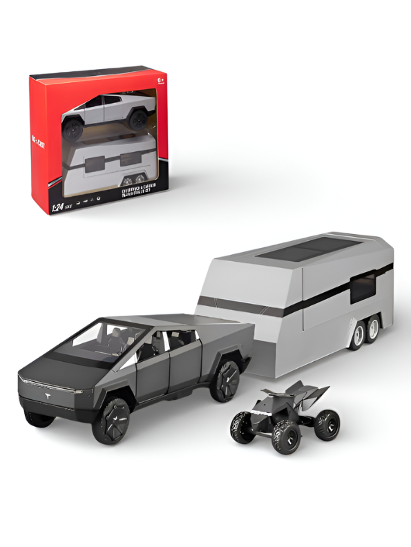 Tesla Cybertruck 1:24 Diecast Model Set with Detachable Camper Trailer Black TV5327.