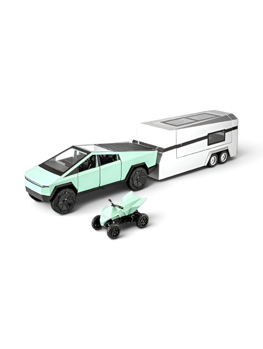 Tesla Cybertruck 1:24 Diecast Model Set with Detachable Camper Trailer Turquoise TV5327.