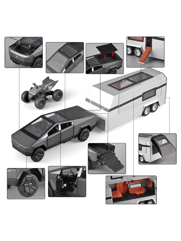 Tesla Cybertruck 1:24 Diecast Model Set with Detachable Camper Trailer Black TV5327.