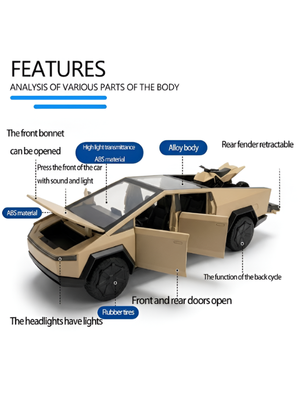 Tesla Cybertruck Style Alloy Model Car 1:28 Scale – Diecast Metal Collectible with Opening Doors TV6170