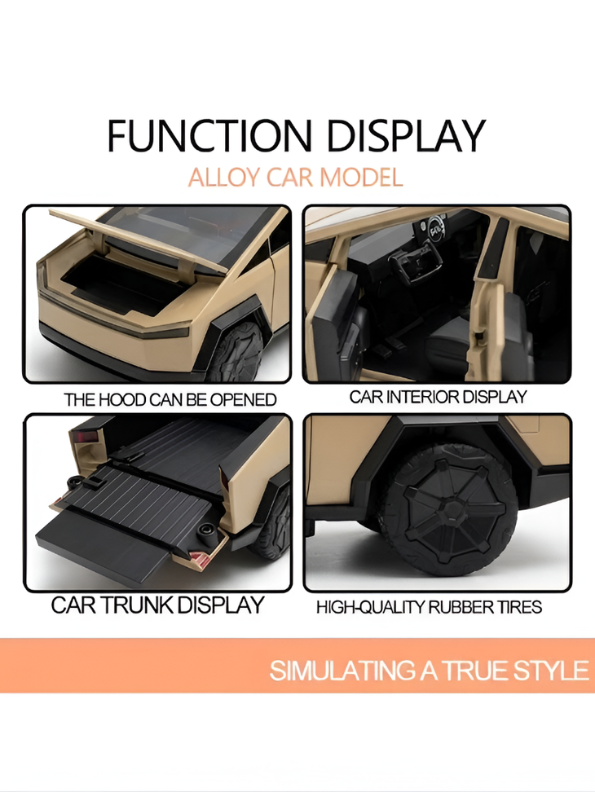 Tesla Cybertruck Style Alloy Model Car 1:28 Scale – Diecast Metal Collectible with Opening Doors TV6170