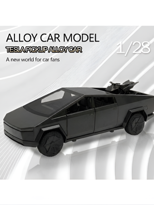 Tesla Cybertruck Style Alloy Model Car 1:28 Scale – Black Diecast Metal Collectible with Opening Doors TV6170